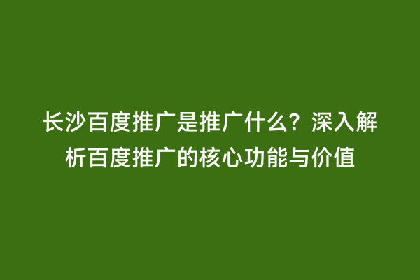 长沙百度推广是推广什么？深入解析百度推广的核心功能与价值