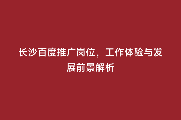 长沙百度推广岗位，工作体验与发展前景解析