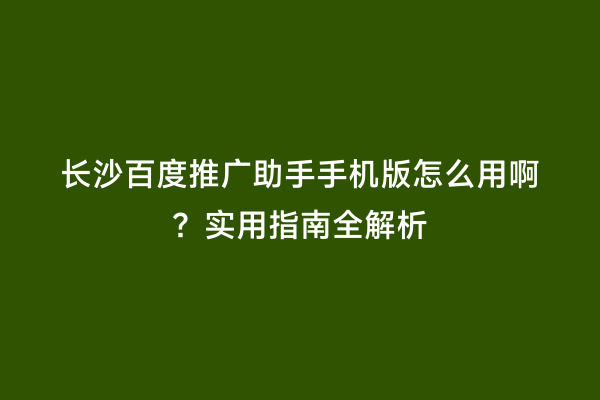 长沙百度推广助手手机版怎么用啊？实用指南全解析