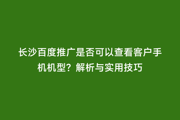 长沙百度推广是否可以查看客户手机机型？解析与实用技巧