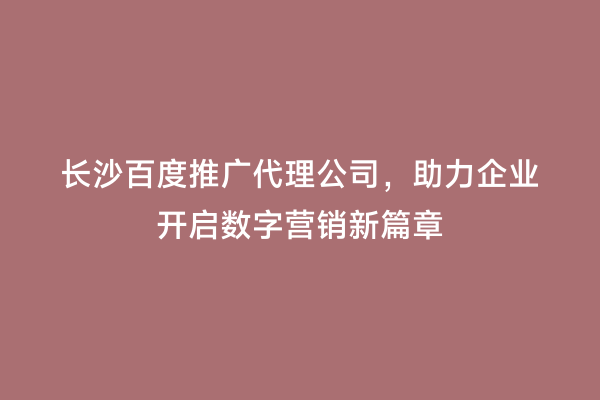 长沙百度推广代理公司，助力企业开启数字营销新篇章