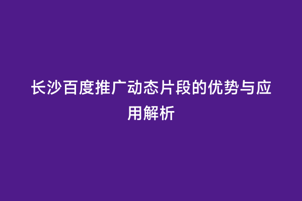 长沙百度推广动态片段的优势与应用解析
