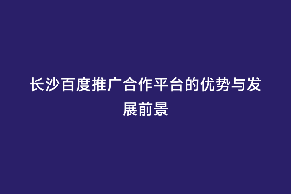 长沙百度推广合作平台的优势与发展前景