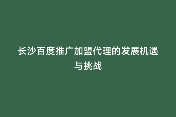 长沙百度推广加盟代理的发展机遇与挑战