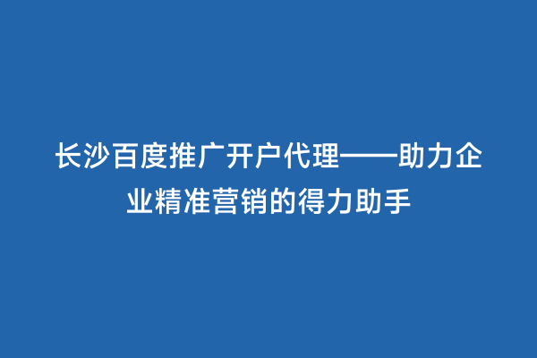 长沙百度推广开户代理——助力企业精准营销的得力助手