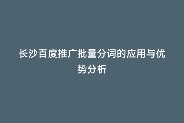 长沙百度推广批量分词的应用与优势分析