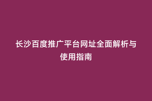 长沙百度推广平台网址全面解析与使用指南
