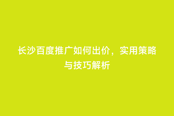 长沙百度推广如何出价，实用策略与技巧解析