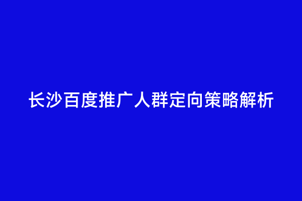 长沙百度推广人群定向策略解析