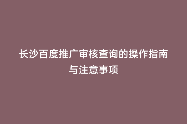长沙百度推广审核查询的操作指南与注意事项