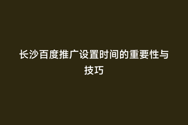 长沙百度推广设置时间的重要性与技巧