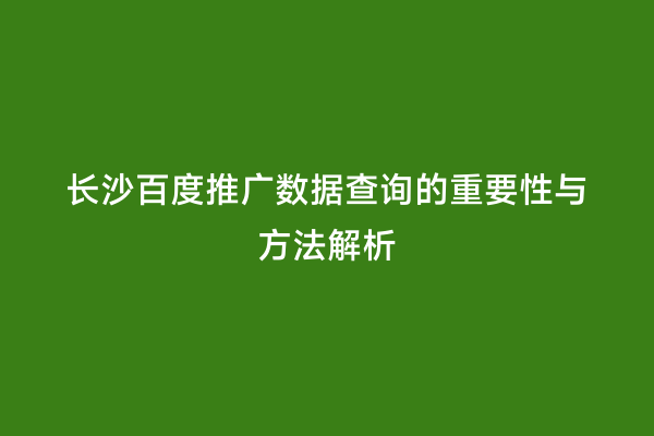 长沙百度推广数据查询的重要性与方法解析