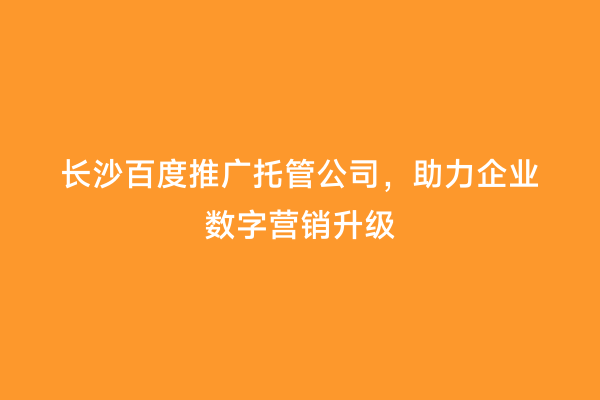 长沙百度推广托管公司，助力企业数字营销升级