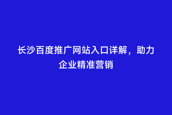 长沙百度推广网站入口详解，助力企业精准营销