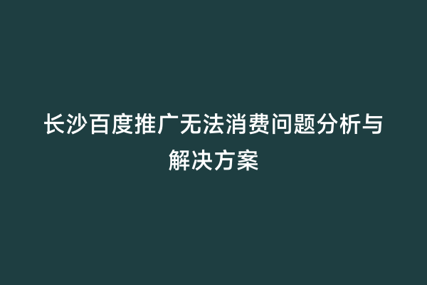 长沙百度推广无法消费问题分析与解决方案