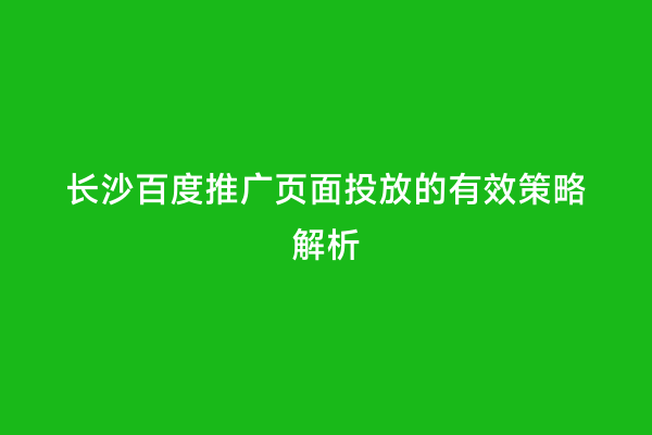 长沙百度推广页面投放的有效策略解析