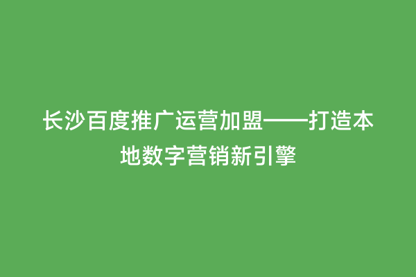 长沙百度推广运营加盟——打造本地数字营销新引擎