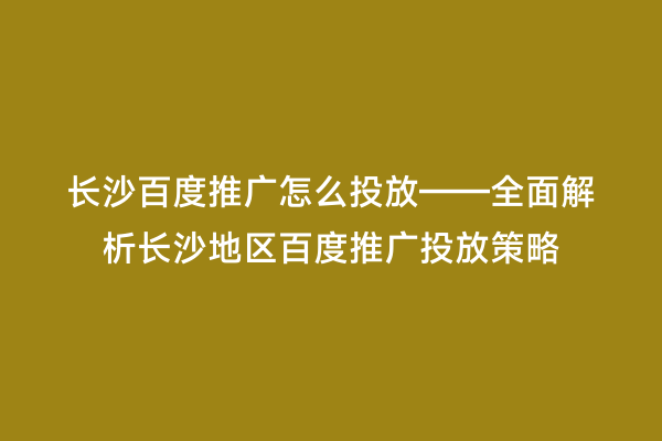 长沙百度推广怎么投放——全面解析长沙地区百度推广投放策略