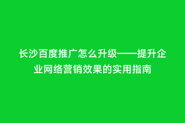 长沙百度推广怎么升级——提升企业网络营销效果的实用指南