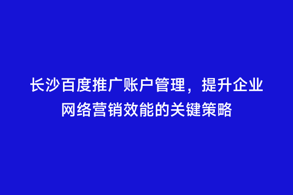 长沙百度推广账户管理，提升企业网络营销效能的关键策略