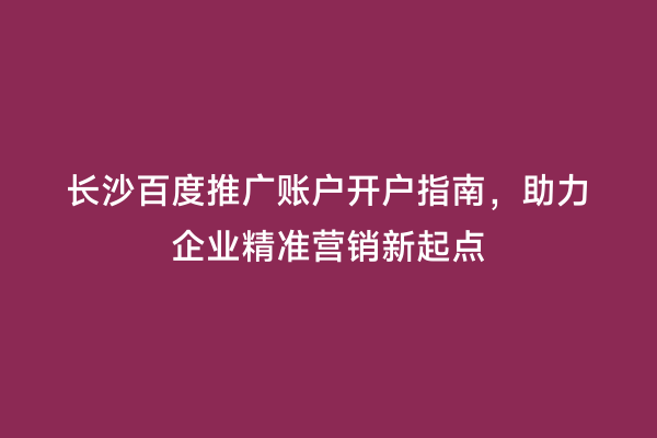 长沙百度推广账户开户指南，助力企业精准营销新起点