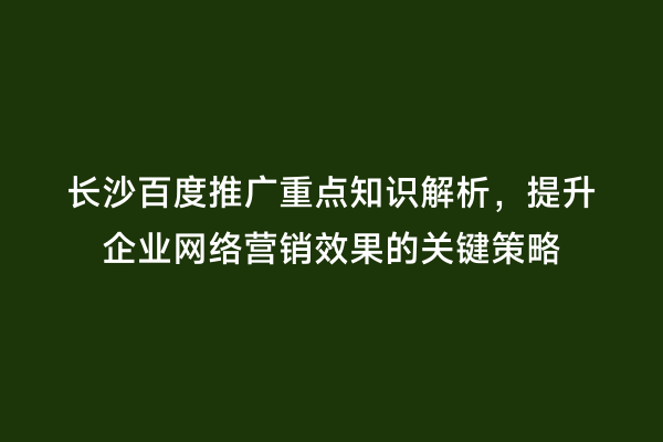 长沙百度推广重点知识解析，提升企业网络营销效果的关键策略