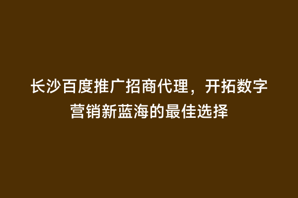 长沙百度推广招商代理，开拓数字营销新蓝海的最佳选择