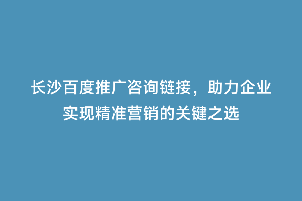 长沙百度推广咨询链接，助力企业实现精准营销的关键之选