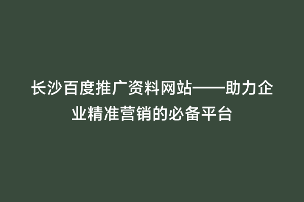 长沙百度推广资料网站——助力企业精准营销的必备平台