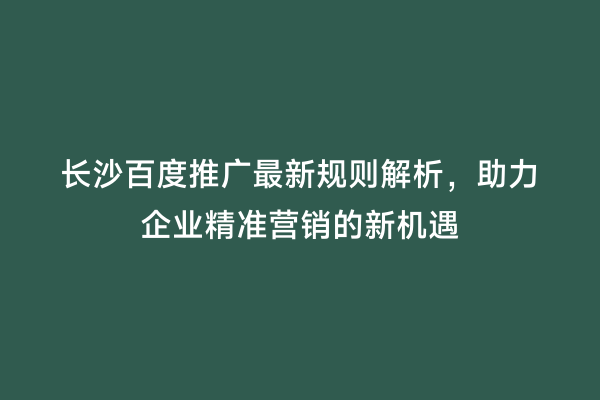 长沙百度推广最新规则解析，助力企业精准营销的新机遇
