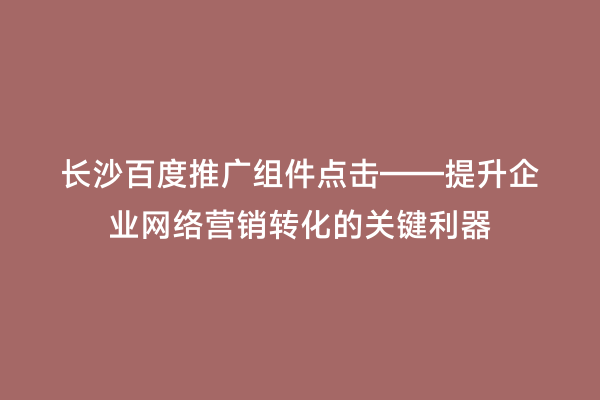 长沙百度推广组件点击——提升企业网络营销转化的关键利器