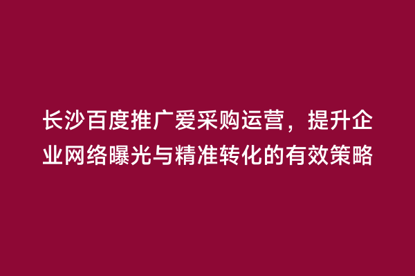 长沙百度推广爱采购运营，提升企业网络曝光与精准转化的有效策略
