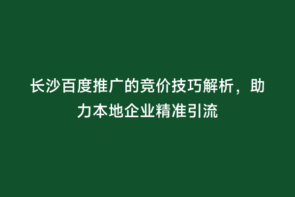 长沙百度推广的竞价技巧解析，助力本地企业精准引流