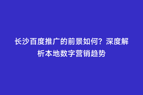 长沙百度推广的前景如何？深度解析本地数字营销趋势