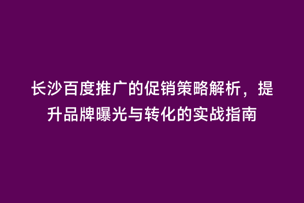 长沙百度推广的促销策略解析，提升品牌曝光与转化的实战指南