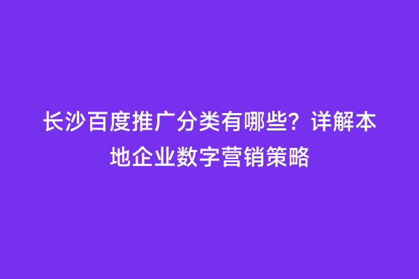 长沙百度推广分类有哪些？详解本地企业数字营销策略
