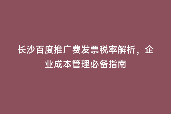 长沙百度推广费发票税率解析，企业成本管理必备指南