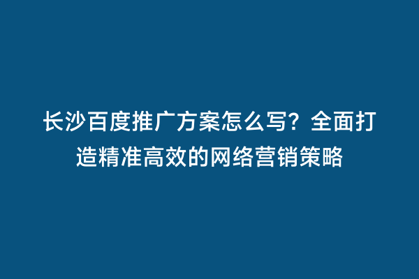 长沙百度推广方案怎么写？全面打造精准高效的网络营销策略