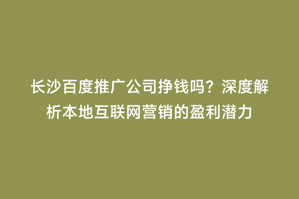 长沙百度推广公司挣钱吗？深度解析本地互联网营销的盈利潜力