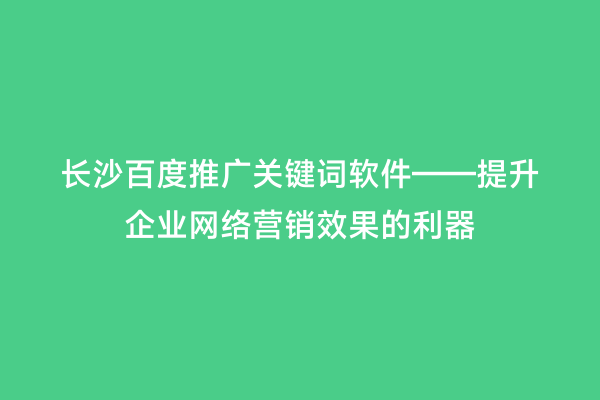 长沙百度推广关键词软件——提升企业网络营销效果的利器