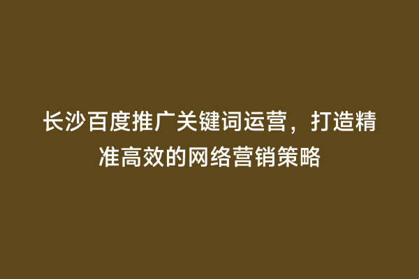 长沙百度推广关键词运营，打造精准高效的网络营销策略